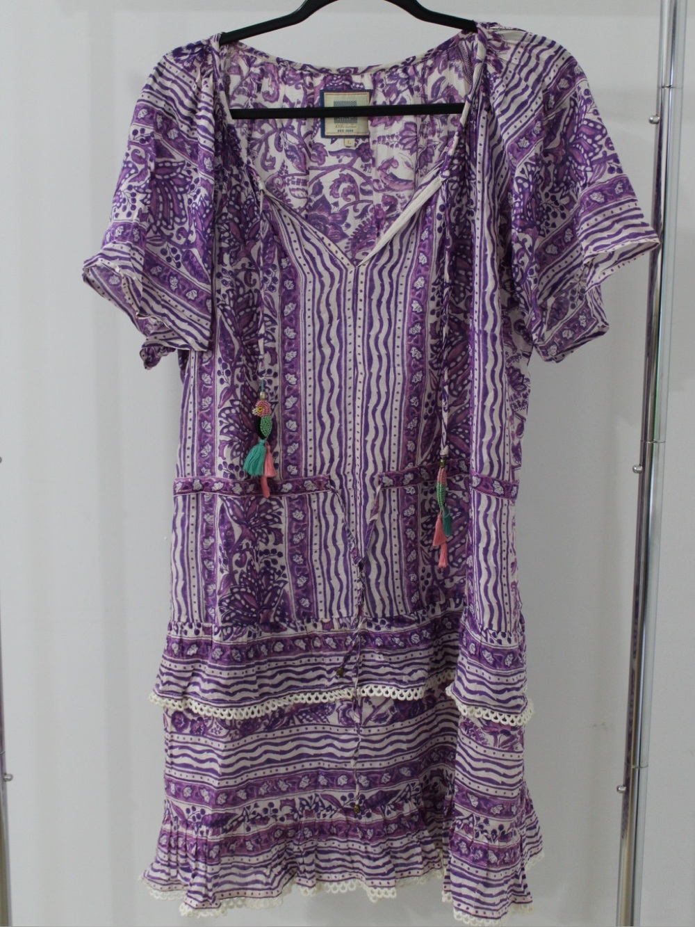 Alicia Bell Purple Printed Tie-Detail Boho Tunic Top